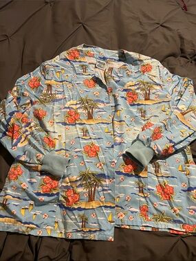 Tropical Floral Light Blue Button scrubs Jacket